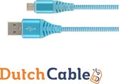 DutchCable Premium series - Mirco USB oplaadkabel 1 meter - Micro USBkabel - Micro USB naar USB A - Licht Blauw - Katoen mantel - Samsung - Huawei - Android - OnePlus - oplaadkabel - sony - 1