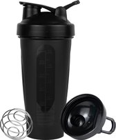 Shakers- Shaker protéiné- Gobelets shaker Fitness bouteille d'eau- shaker protéiné- sans BPA- 700 ml- noir- boule de mélange-boule mélangeur