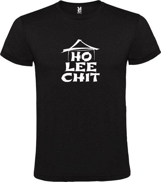 Zwart t-shirt met " Ho Lee Chit " print Wit size XL