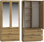 Kledingkasten slaapkamer – Kledingkast – Met spiegel – 2 lades – Kledingkasten - Eiken Kleur