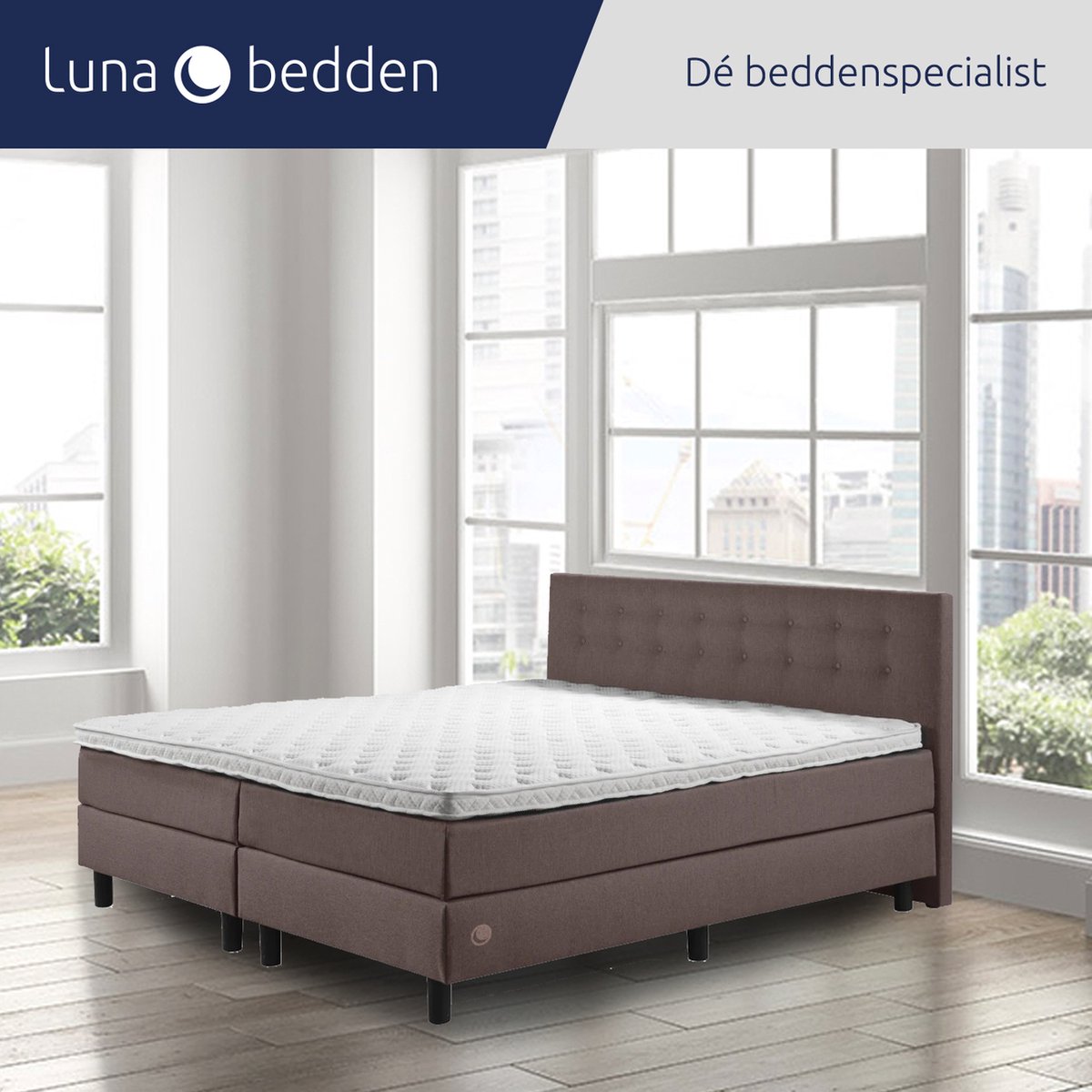 Luna Bedden - Boxspring Luna - 180x220 Compleet Bruin Geknoopt Bed