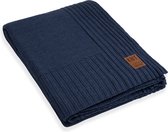 Knit Factory Uni Gebreid Plaid XL - Woondeken - plaid - Wollen deken - Kleed - Jeans - 195x225 cm