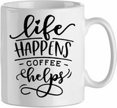 Mok 'Life happens, coffee helps' | Coffee| Koffie| Kadootje voor hem| Kadootje voor haar