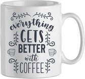 Mok 'Everthing gets better with coffee' | Coffee| Koffie| Kadootje voor hem| Kadootje voor haar