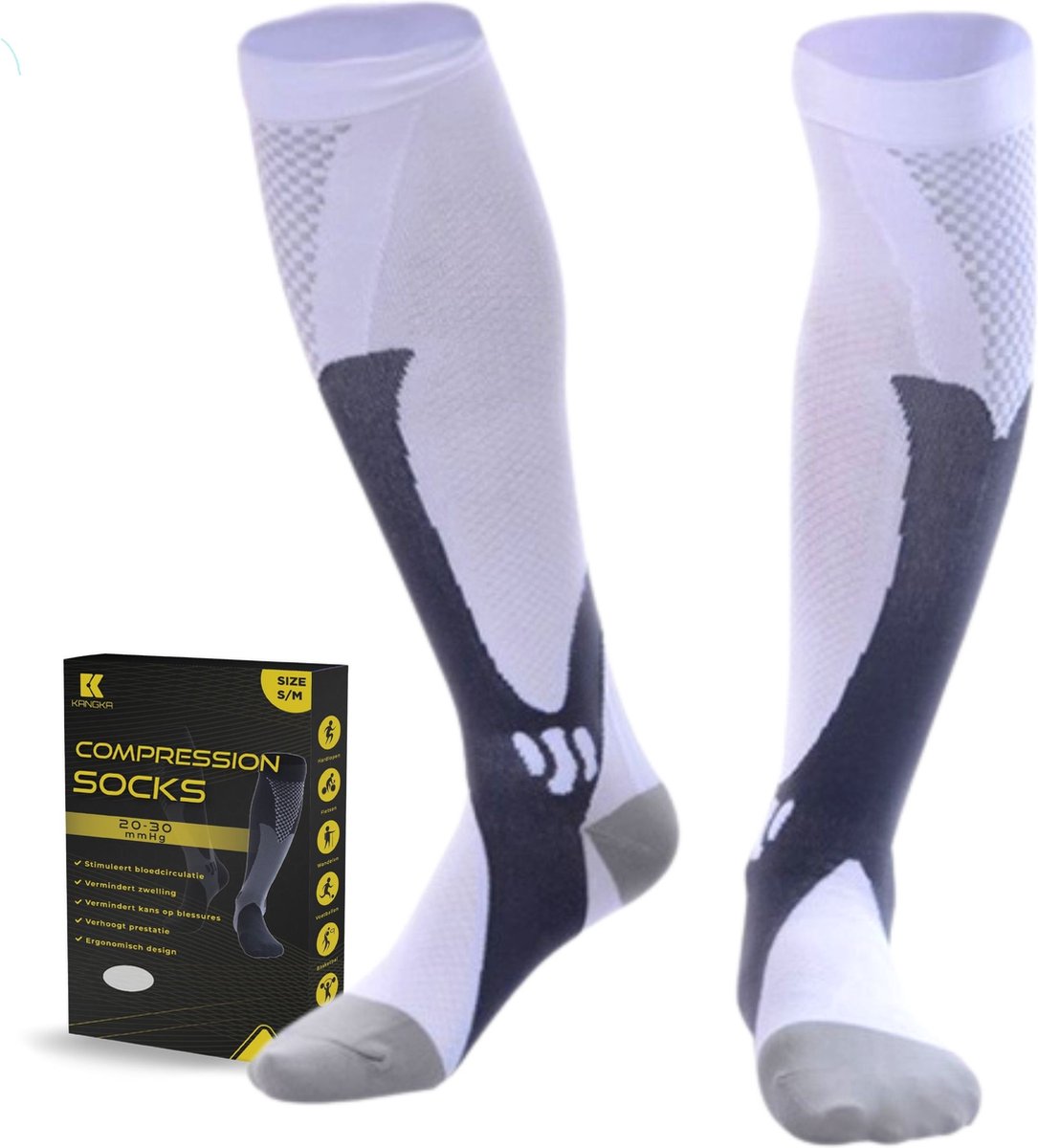 adaptées pour les coureurs attelle de tibia Black+White+Blue Chaussettes de compression unisexe à compression graduée 20-30 mmHg Homme lactivité physique voyage aérien lusage médical L-XL
