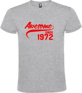 Grijs  T shirt met  "Awesome sinds 1972" print Rood size XS