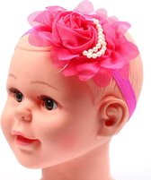 Haarbandjes - baby meisje - Brede hoofdbandjes - Bloem met parels - Lichtrood