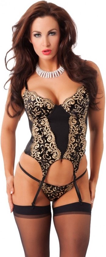 Amorable - Sexy Lingerie Setje Erotiek - Korset - Goud - Maat L - Complete Set met String en Kousen - Erotisch