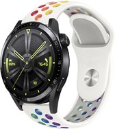 Strap-it Siliconen sport bandje - geschikt voor Huawei Watch GT / GT 2 / GT 3 / GT 3 Pro 46mm / GT 4 46mm / GT 2 Pro / GT Runner / Watch 3 - Pro / Watch 4 (Pro) / Watch Ultimate - wit/kleurrijk