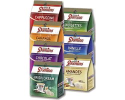 Domino Proefpakket Amandel, Caramel, Cappuccino, Chocolat, Irish Cream, Noisettes en Vanille - Koffiepads - 7 x 18 pads