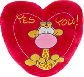 Valentijn  Hart - Knuffel - Yes You - Giraffe - Valentijns Knuffel - 39 x 35 x 14 cm - Pluche - Rood