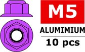 Team Corally - Aluminium zelfborgende zeskantmoer met flens - M5 - Paars - 10 st