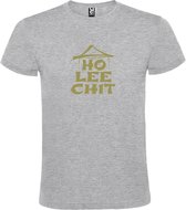 Grijs t-shirt met " Ho Lee Chit " print Goud size L