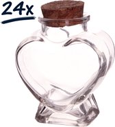 24x glazen potje hart in glas met kurk | (8x6x4)cm | bewaarpotjes | voorraadpotje | parfum | decoratie | hobby | knutsel | bruidsuiker - doopsuiker - suikerbonen - dragees - bloemen - thee - kruiden - specerijen