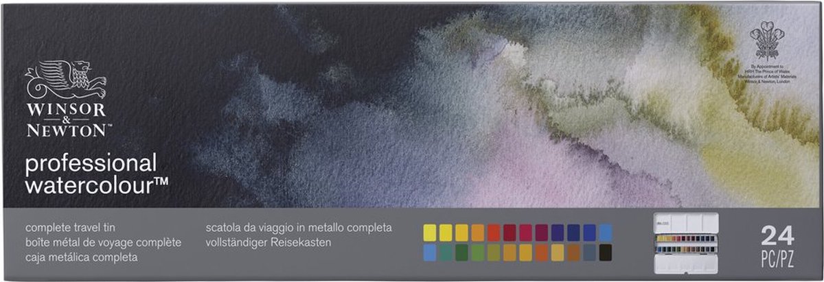 Winsor & Newton 0190553 Professional Water Colour 24 x halve nap Complete Travel Tin Set