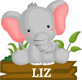 Muursticker geboorte met olifant en naam - Muursticker - Geboorte - Jungle - Dieren - Olifant - Gepersonaliseerde naam