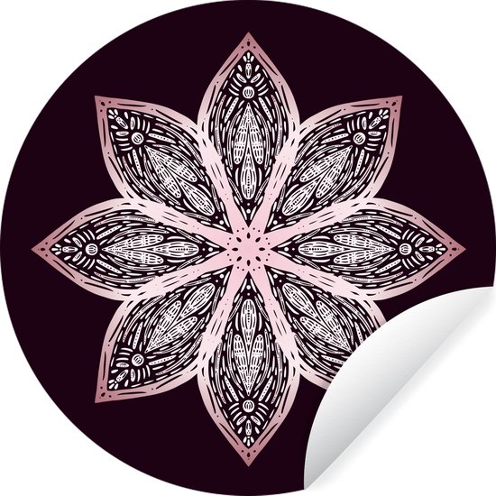 WallCircle - Muurstickers - Behangcirkel - Illustratie van een roségouden lotus op een zwarte achtergrond - 80x80 cm - Muurcirkel - Zelfklevend - Ronde Behangsticker