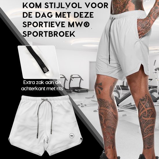 Short de sport blanc pour hommes avec poche arrière zippée.