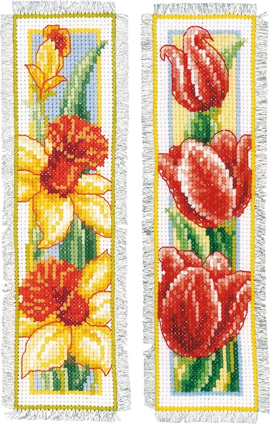 Vervaco - Bladwijzer kit - Bloemen set van 2 - PN-0021467 - Borduren - Borduurpakket - Borduurpakket volwassenen - Borduurpakket kind