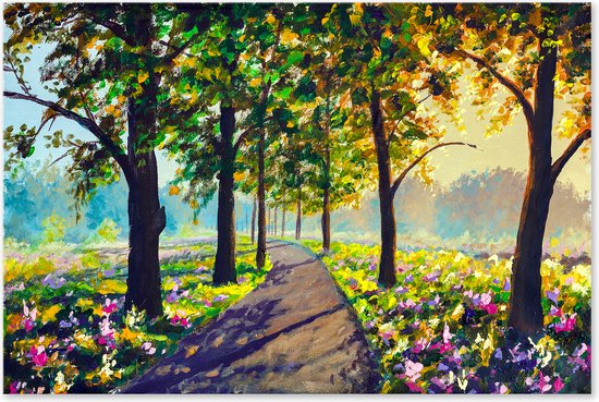 Graphic Message - Peinture sur toile - Chemin d'arbre avec Fleurs - Paysage naturel - Art printanier