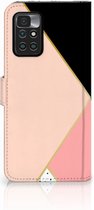 GSM Hoesje Xiaomi Redmi 10 | Redmi Note 11 4G Bookcase Black Pink Shapes