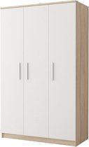 InspireMe-Kledingkast Garderobekast met planken en kledingstang - 3 deuren - ( 120cm -50cm- 193cm) - SONOMA+WIT - MARSALA 3D
