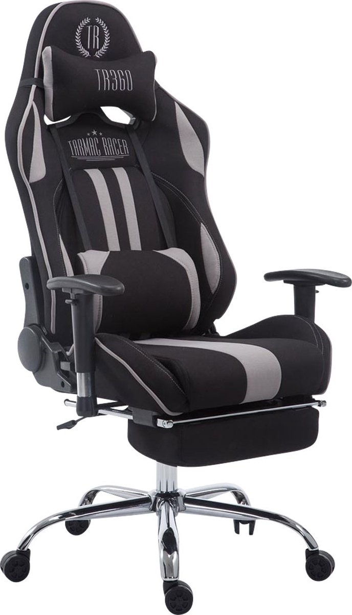 Devoko Ergonomische gamingstoel van stof met massagefunctie en voetensteun, pocketveringzitkussen, 135 graden verstelbaar, ademend en comfortabel, voor thuiskantoor, gamerkamer, grijs