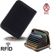 Portefeuille avec fermeture à glissière en cuir PU noir / porte-carte de crédit avec fonction anti-skim RFID / portefeuille de ventilateur.