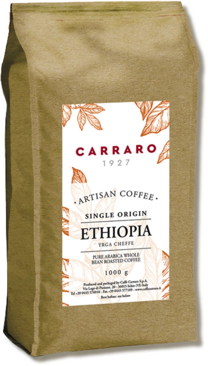 Caffè Carraro 1927 - Ethiopië 100% Arabica (Single Origin) Yirgacheffe - Italiaanse Koffiebonen