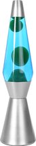 i-Total Lavalamp - Lava Lamp - Sfeerlamp - 40x11 cm - Glas/Aluminium - 30W - Blauw met groene Lava - Zilvergrijs - XL1787