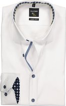 OLYMP No. Six super slim fit overhemd - wit structuur (blauw contrast) - Strijkvriendelijk - Boordmaat: 40