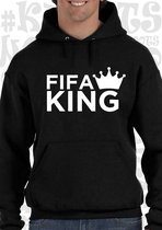 FIFA KING heren hoodie - Zwart - Maat M - lange mouwen - met capuchon - grappige teksten - leuke hoodies - humor - quotes - kwoots - voetbal - kampioen - trui - sweater