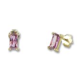 Silventi 9SIL-22258 Zilveren Oorknopjes - Dames - Zirkonia - Baquette - 7 x 3 mm - Roze - Zilver - Gold Plated (Verguld/Goud op Zilver)