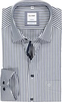 OLYMP Tendenz modern fit overhemd - marine blauw met wit gestreept - Strijkvriendelijk - Boordmaat: 38
