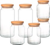 Joy Kitchen glazen voorraadpotten combinatie | Set van 6 potten | houten lucht afsluitende ronde deksels | voorraadpotten glas met deksel | voorraadpotten glas | voorraadpot | keuken voorraad organizer | duurzame hersluitbare voorraadpotten