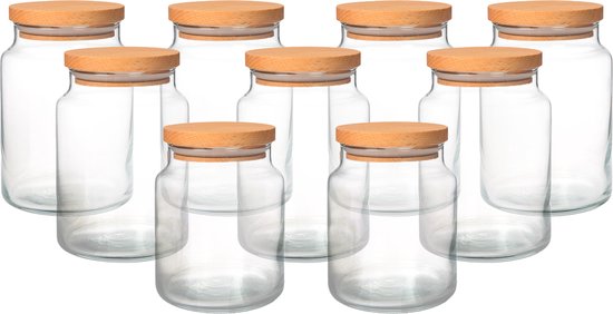 Joy Kitchen glazen voorraadpotten combinatie | Set van 9 potten | houten  lucht... | bol.com