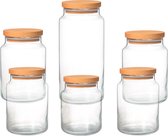 Joy Kitchen glazen voorraadpotten combinatie | Set van 6 potten | houten lucht afsluitende ronde deksels | voorraadpotten glas met deksel | voorraadpotten glas | voorraadpot | keuk