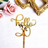 Taart Decoratie - Hello 30 - Taarttopper - Verjaardag - Goud