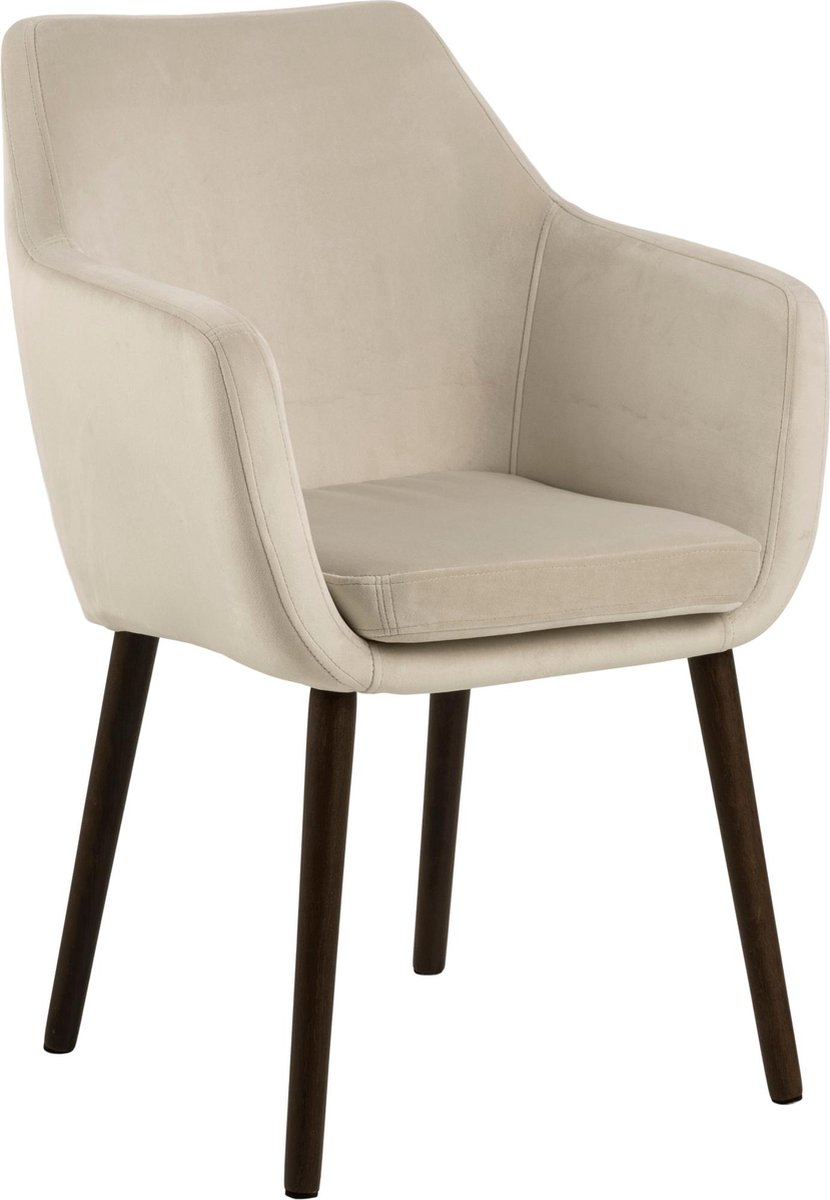 Fluwelen armstoel Nora Beige met houten poten Scandes