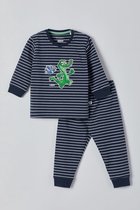 Woody - Unisex Pyjama - marine blauw-wit gestreept - Krokodil - 1m