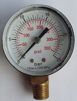 K&W Manometer 50 mm diameter 0-25 bar met 1/4"  onder aansluiting geschikt voor luchtdruk