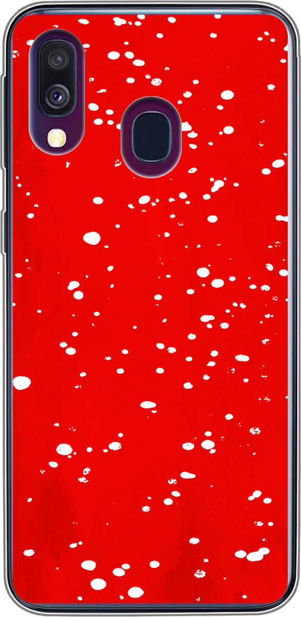 Telefoonhoesje Geschikt voor Samsung Galaxy A40 hoesje - Stippen - Rood - Paddenstoel - Siliconen Telefoonhoesje Telefoonhoesje
