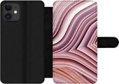 Bookcase Geschikt voor iPhone 12 Pro telefoonhoesje - Natuurstenen - Roze - Close up - Met vakjes - Wallet case met magneetsluiting