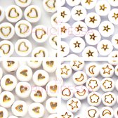 Symbolenkralen set – Hartjes – Sterretjes – Symbolen – Unieke mix 200 stuks – Wit/Goud – 7mm kraal – Past bij letterkralen set – Zelf sieraden maken voor kinderen en volwassenen –