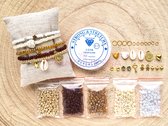 Zelf sieraden maken kralen pakket - Armbandjes - 4mm kraal - Goud, oker, bruin, ivoor - Kinderen en volwassenen - DIY