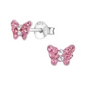 zilveren kinderoorbellen vlinder roze 24 kristal small | Oorknopjes Meisje Zilver | Zilverana | Sterling 925 Silver