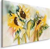 Schilderij - Zonnebloemen, 5 maten, Premium print op canvas