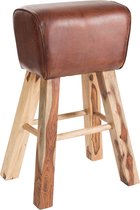 Kruk | kunstleer - hout | bruin - naturel | 48.5x34.5x (h)75 cm