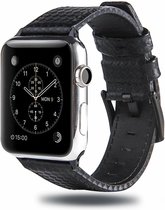 Leren Geschikt voor Apple watch bandje Zwart/Zwart met klassieke zwarte gesp 42mm-44mm