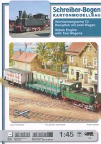 bouwplaat Trein T 3, stoomloc + 2 wagons, schaal 1:45